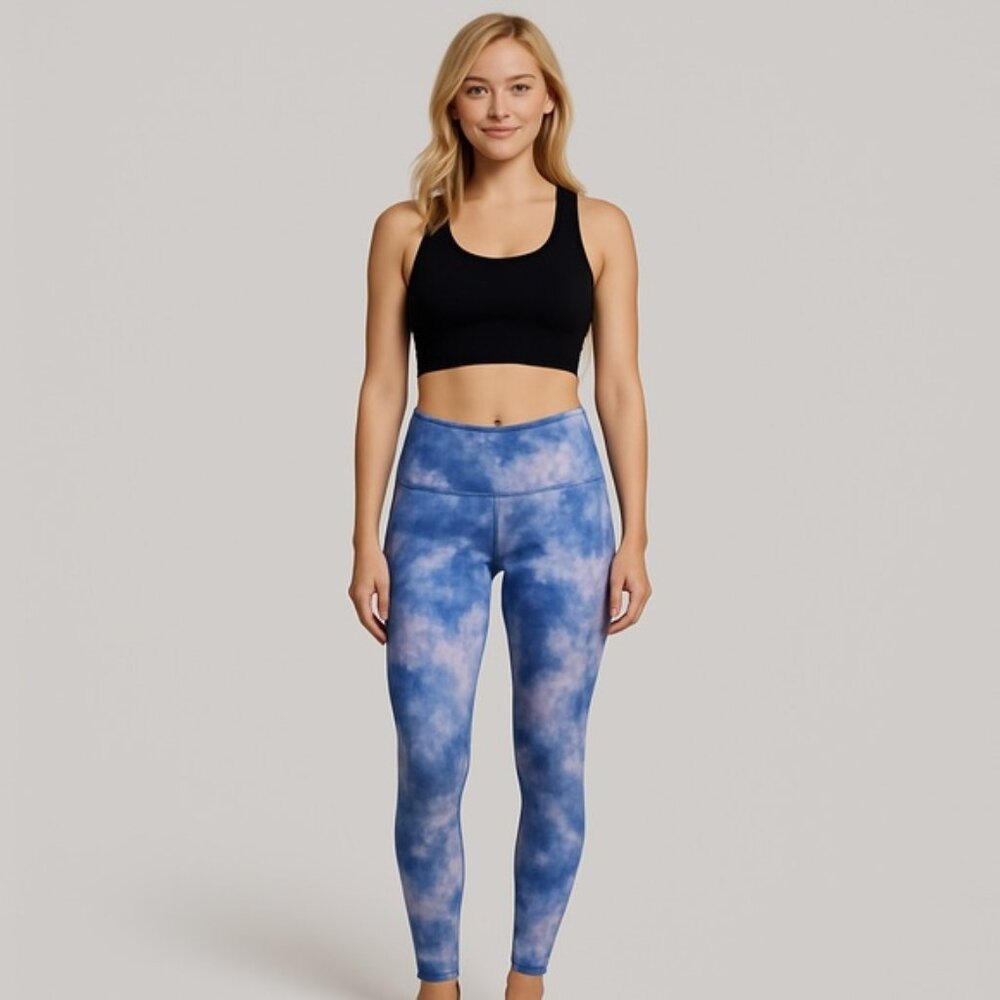 Blue White Tie Dye High Rise Leggings Athletic Yoga Pants Stretch NWT medium